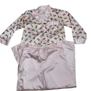 Nicole 2 pc Pajama Set Teddie Bear Print Silky Pink Elastic Waist Women's Medium